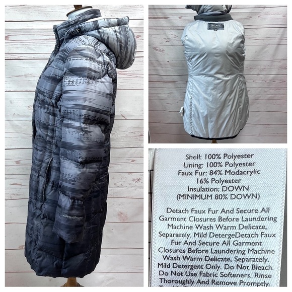 Eddie Bauer Lodge Geometric Ombre Quilted Goose Down Puffer Hooded Parka Coat - Picture 13 of 15